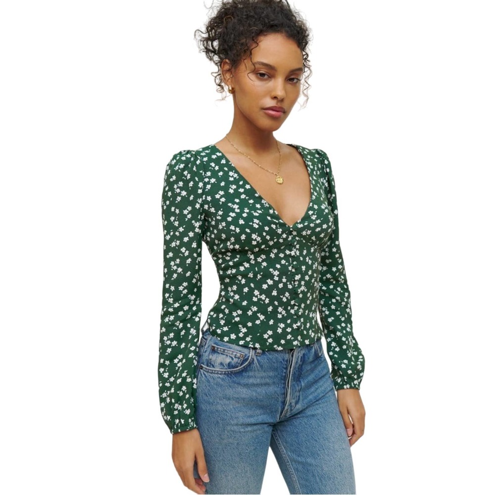 REFORMATION Nell Floral Button Up Blouse in Viscose